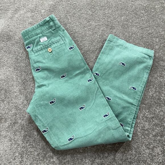 Vineyard Vines Boys 14 Green Corduroy Pants Embroidered Whale Preppy Classic - Picture 1 of 10